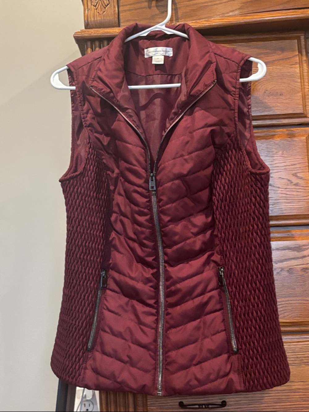 Christopher & Banks Quilted Sleeveless Vest in Burgundy with Knit Panels